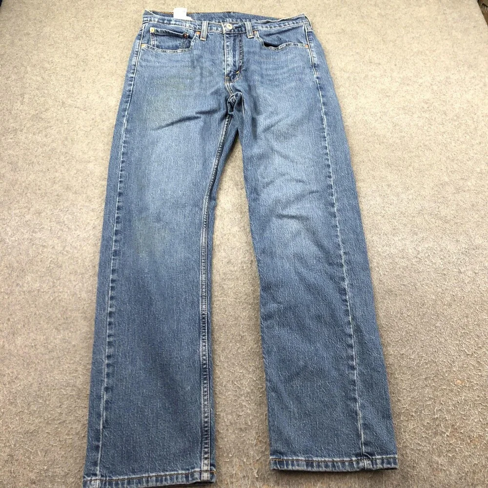 Levis 505 Jeans Mens 32x32 Blue Medium Wash Regular Straight Denim Pants Casual